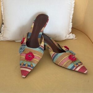 Colorful Striped Women's Mules with Floral Accents